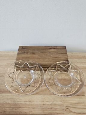 Pair of Italian IVV Glass and Gold Trimmed Candle Holders